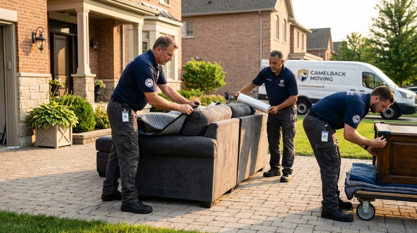 Large estate moving crew wrapping furniture in Scarborough, ME